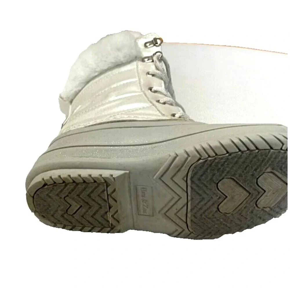 Eva & Zoe Elsie Girl Snow Boots Fur Lace Up‎ White Water Resistance 1Y